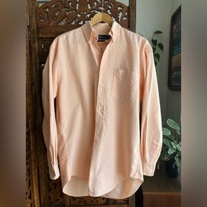 Ralph Lauren 100% cotton, soft light pink, peach, partial button down
